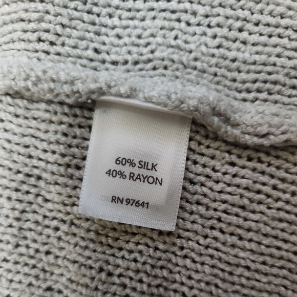 J Jill  Open Tie Front Silk Cardigan Sweater Womens XL Pockets Gray 3/4 Sleeve - Picture 6 of 8